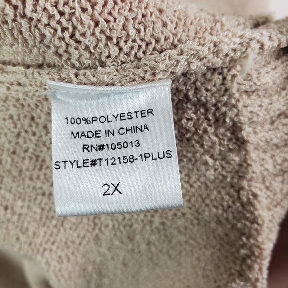 ANDREE BY UNIT Beige Tan Mock Neck Oversized Sweater Sz 2X Top Ribbed Cuffs - Picture 9 of 10